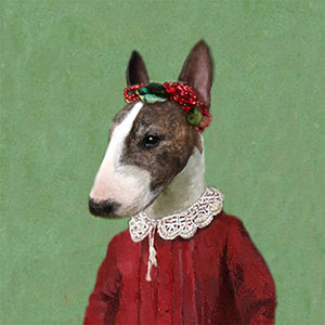 Bullterrier with a red dress